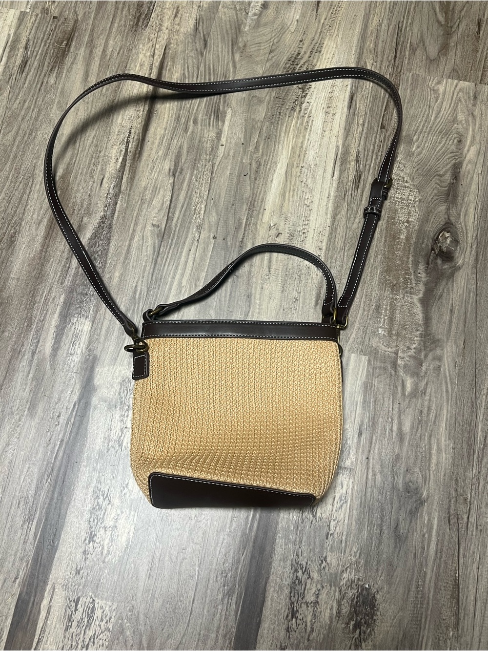 Gap Straw Crossbody Bag Woven Tan Brown Dual Strap